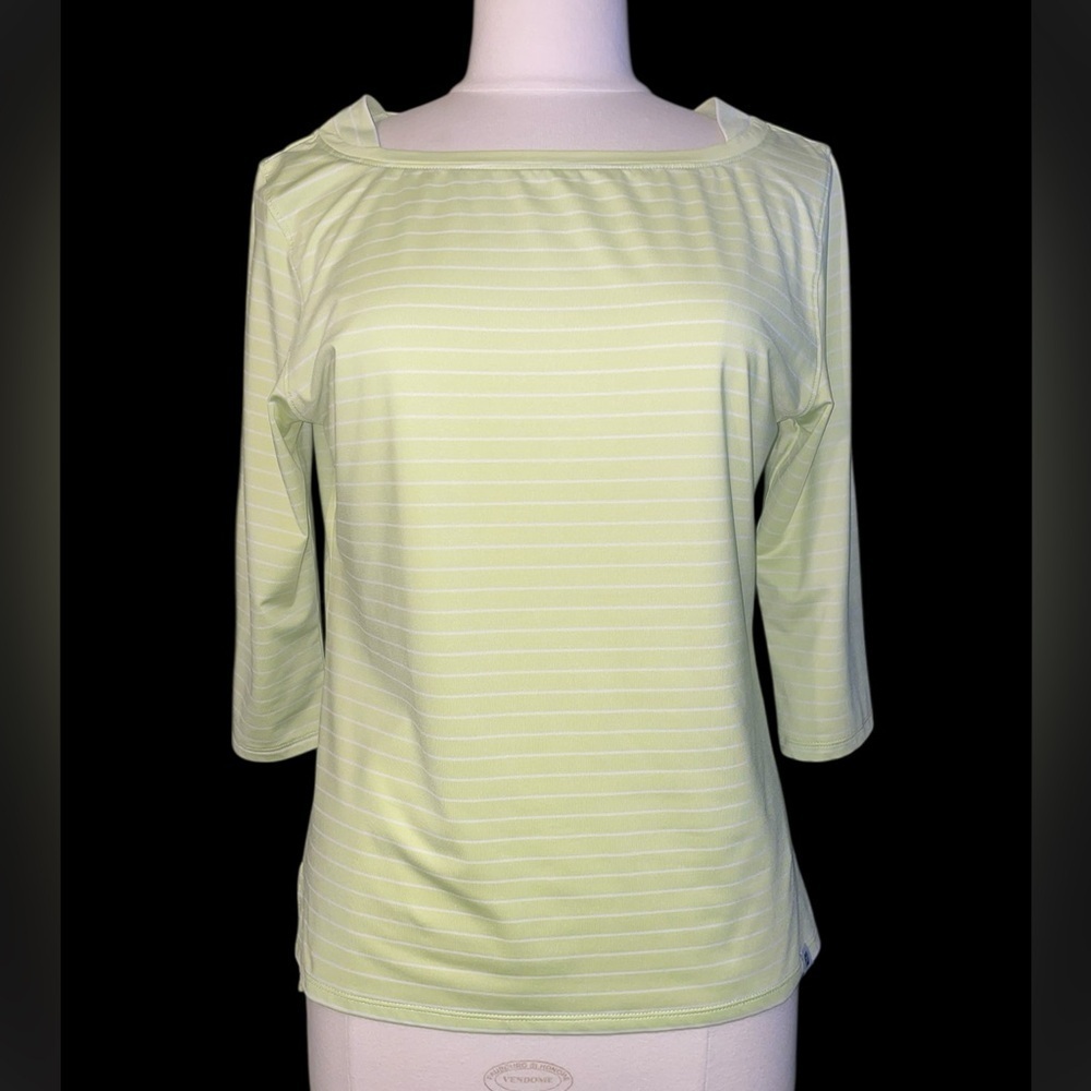 FootJoy Women’s Light Green Striped Golf Top 3/4 Sleeve Boat Neck Performance M